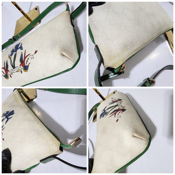 Authentic Gucci Canvas and Leather Pochette Cream/Green - Picture 10 of 13